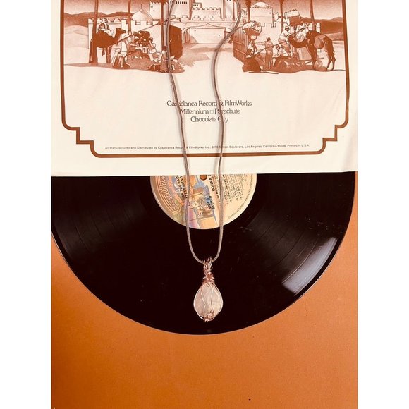 NWT Handmade Quartz Wire Wrapped Necklace With Suede Cord - Gray, Pink - Picture 3 of 4